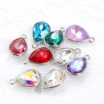 Acmore Crystal Drop Shaped Fancy Shiny Colors K9 Crystal Stones Alloy Back Pendant Necklace Deco Charms Jewelry Rhinestones Accessories