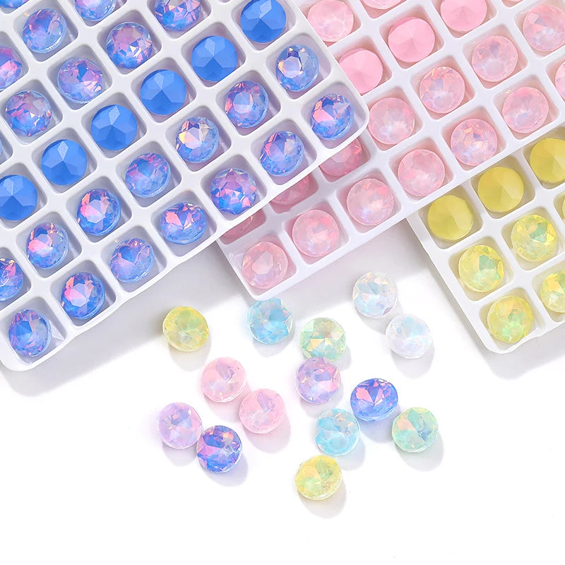 Acmore Crystal New Size Gemstone Flower Shape Glue on Opal Mocha DE Loose Point Back Glass Rhinestones Crystal Jewelry DIY Decoration