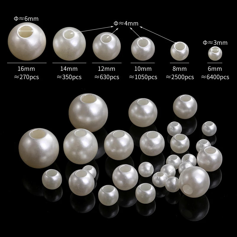 Acmore Crystal Wholesale Pearl Jewelry Beads White Abs Plastic Decoration Pearl Round Loose Pearls in Bulk With Holes