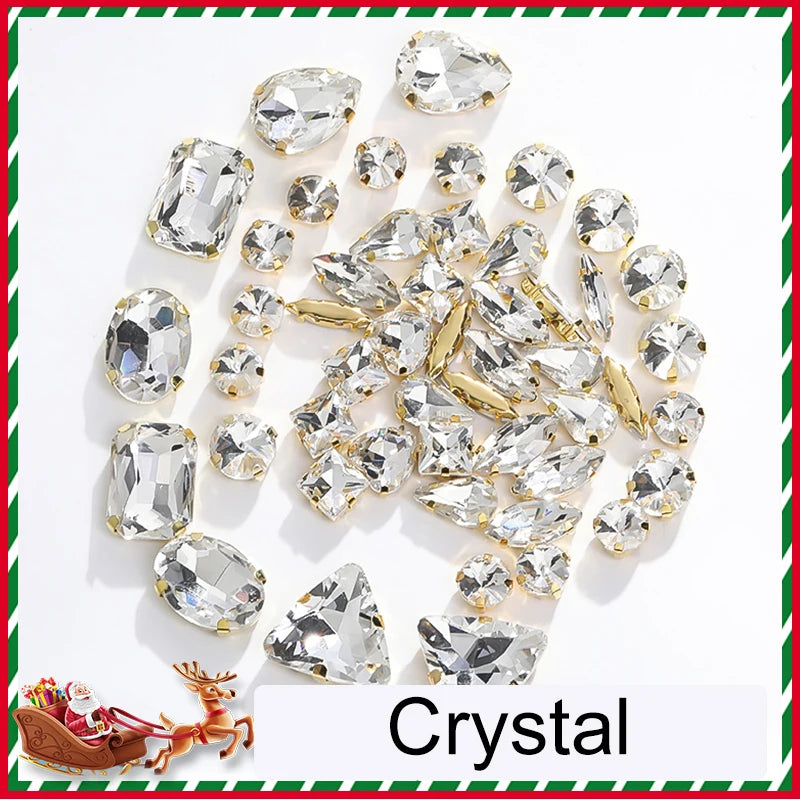 Acmore Crystal Christmas Theme Color Mixed Shapes Sew on Rhinestone With Golden Claw Setting DIY for Festival Decoration Accessories