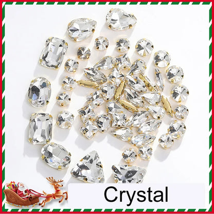 Acmore Crystal Christmas Theme Color Mixed Shapes Sew on Rhinestone With Golden Claw Setting DIY for Festival Decoration Accessories