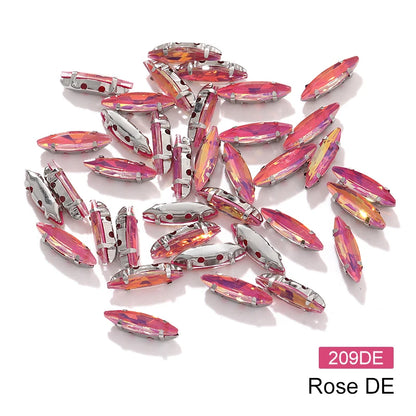 Acmore Crystal 4*15MM  Horse Eye Pointback Sew on Glass Crystal Rhinestones  Mocha Satellite Claw Stones  DIY Clothing Accessories