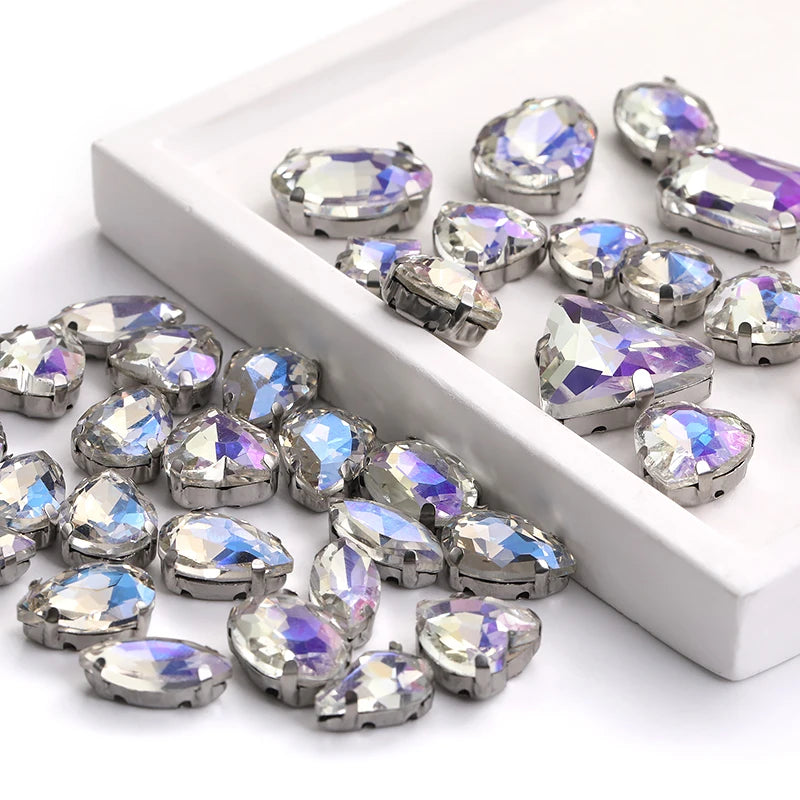 Acmore Crystal Moonlight Mixed Shapes Sew on Rhinestone With Silver Claw Setting DIY for Festival Decoration Accessories