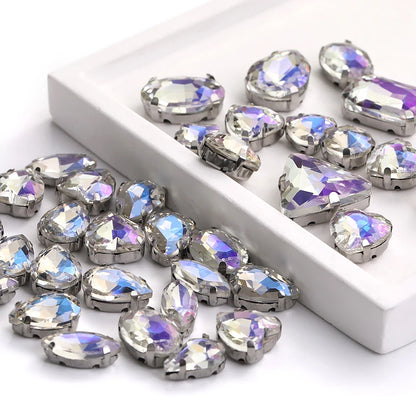 Acmore Crystal Moonlight Mixed Shapes Sew on Rhinestone With Silver Claw Setting DIY for Festival Decoration Accessories
