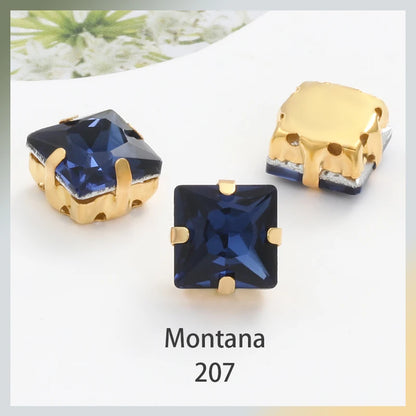 Acmore Crystal  Wholesale Colorful Sew on Stone Diamonds Square Shape Gold Claws Glass Rhinestones DIY Clothing Decorate