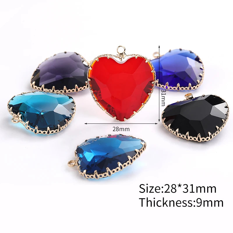 Acmore Crystal Peach Heart Transparent Crystal Glass Pendant with Claw Inlaid Rhinestone Pendant  Accessories for Earrings & Necklace