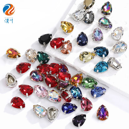 Acmore Crystal Crystals Rhinestone With Claw Strass Gems Sew on Rhinestone Drop Shape Crystal Fancy Stone With Claw for Garment