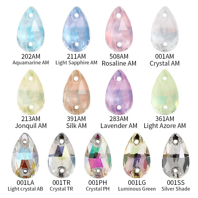 Acmore Crystal Drop Shape New  Color Series Crystal Flatback Sew on Rhinestone for Garment Shoes Bag Decoration