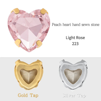 Crystal Ab Color Heart Shape Sewing Rhinestones With Golden Silver Claw Setting Peach Heart Hollow Claw Rhinestone