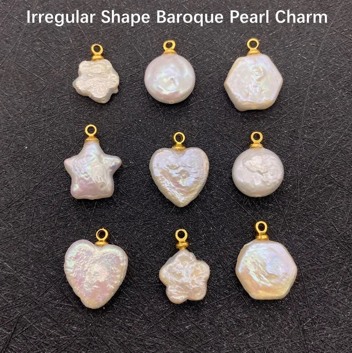 Acmore Crystal Fine Natural Freshwater Pearl Pendant Irregular Shape Star Circular Heart Baroque Pearl Charm DIY Jewelry Accessories