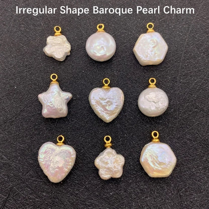 Acmore Crystal Fine Natural Freshwater Pearl Pendant Irregular Shape Star Circular Heart Baroque Pearl Charm DIY Jewelry Accessories