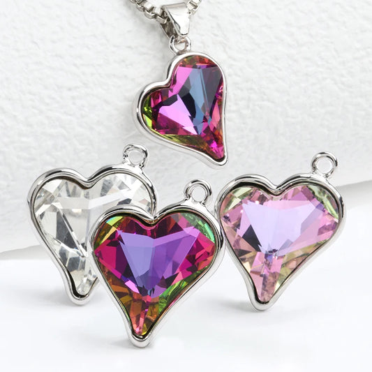 Acmore Crystal 13.5*17.6mm Copper Bottom Alloy Sweet Heart Single Hole Glass Diamond Pendant DIY Earrings Necklace Jewelry Accessories