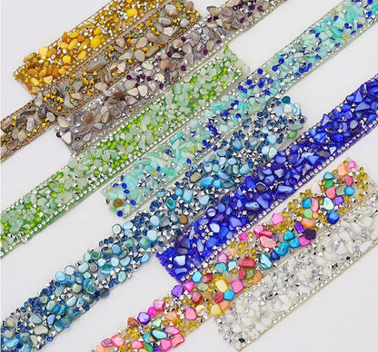 Acmore Crystal  Hot-Fix Gravel Tape 2cm Wide Rhinestone Chain Stone Cake Ribbon Trimming Wedding Decoration Sewing Accessories