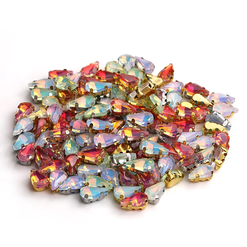 Acmore Crystal Wholesale 6*10mm Teardrop Shape Opal MI Series Sew on Rhinestones  With Golden & Sliver Claw With Garment Accessories