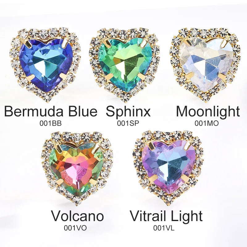 Acmore Crystal Flat Back Heart Crystal Rhinestone Flatback Sewing Supplies Stones for Diy Clothing DIY Nail Supplies