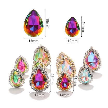 Acmore Crystal New Arrival 3D Piont Back Glass Rhinestone with Brass Caw Shadow Series Tear Drop Nail Art Rhinestones Charm for Cloth