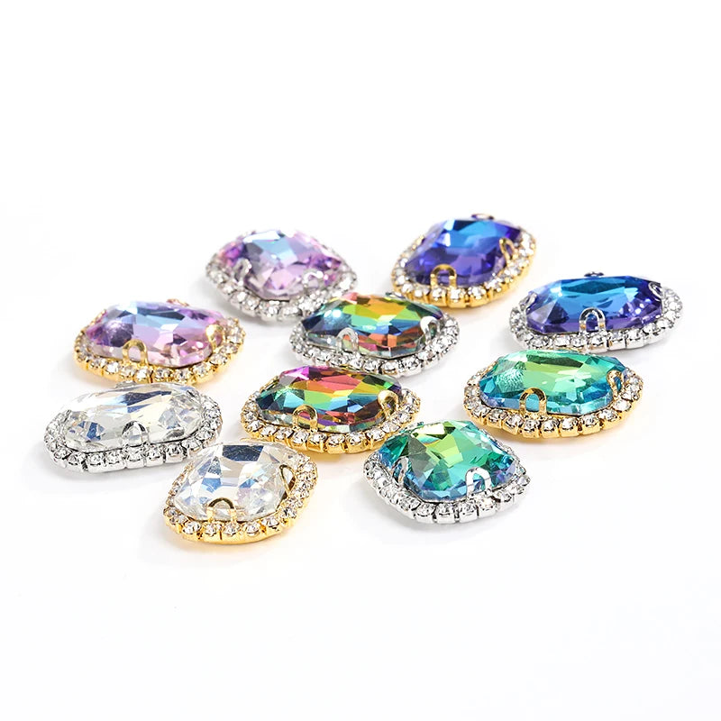 Acmore Crystal Gold Bottom High Quality 13*18mm Rhinestone Beads With Claw Sew on Glass Crystal Stone for DIY Design Accessories