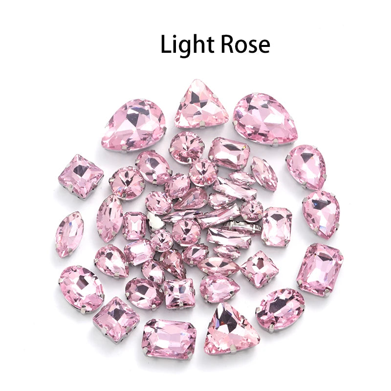 Acmore Crystal Mixed Shapes 22 Colors Four-point Stainless Steel Claw Loose Sew on Crystal Stone Glass DIY Rhinestone With Claw Setting