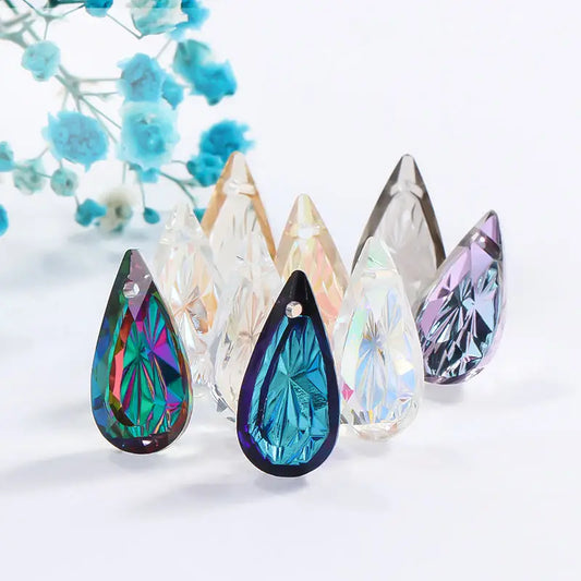 Acmore Crystal Relief Series Teardrop Loose Crystal Stone Embossed Back Art Supplies Accessories Rhinestone for Necklace Earring Brooch