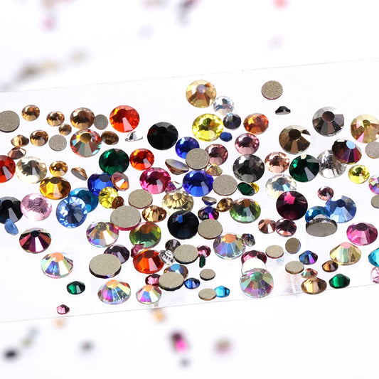 Acmore Crystal Gold Flat Back Round 40 Colors SS3-SS20 Mixed 3d Crystal ab Press on Nail Art Supplies Rhinestone Accessories
