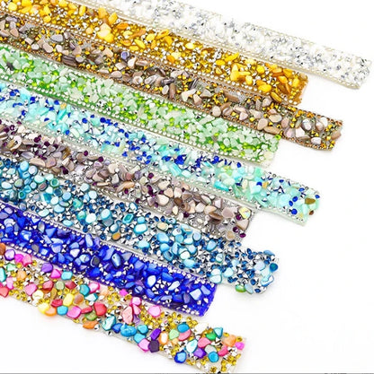 Acmore Crystal  Hot-Fix Gravel Tape 2cm Wide Rhinestone Chain Stone Cake Ribbon Trimming Wedding Decoration Sewing Accessories