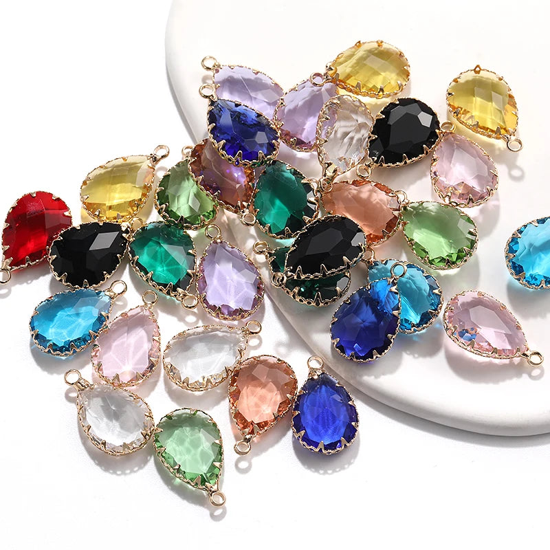 Acmore Crystal 13*18MM  Water Drop Transparent Crystal Glass Pendant with Claw Inlaid Rhinestone Pendant Accessories for Earrings & Necklace