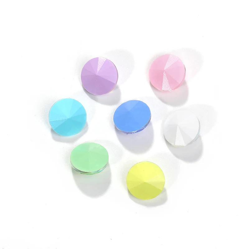 Acmore Crystal High Quality Colorful Point Back Rivoli Shape Glue on Rhinestones Glass Stones Crystal DIY Clothes Design