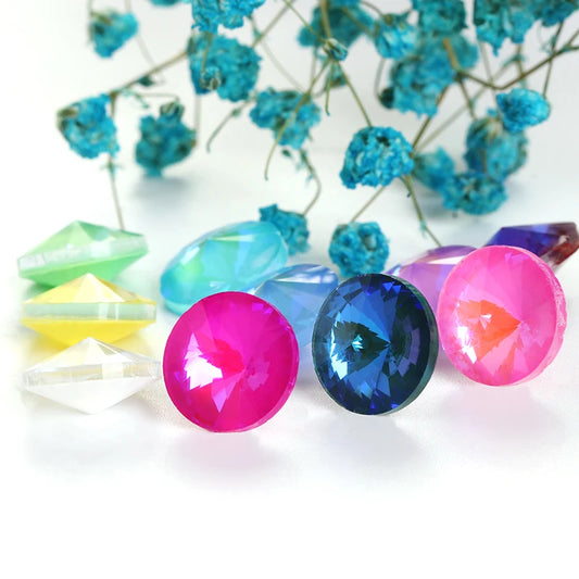 Acmore Crystal10mm/12mm Wholesale Different Colors Shapes Mocha Rivoli Crystal Rhinestones Glass Fancy Stones for Jewelry Set