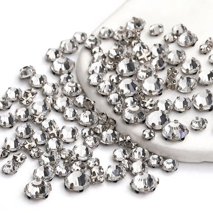 Acmore Crystal Transparent Thickened Round Cross Copper Claw Rhinestone Silver Sew on Crystal Stones  Dress Clothing-Diy Accessories