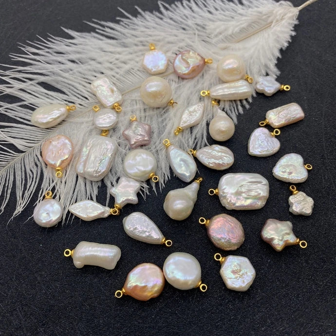Acmore Crystal Fine Natural Freshwater Pearl Pendant Irregular Shape Star Circular Heart Baroque Pearl Charm DIY Jewelry Accessories
