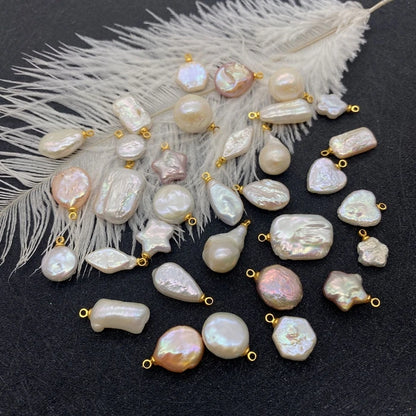 Acmore Crystal Fine Natural Freshwater Pearl Pendant Irregular Shape Star Circular Heart Baroque Pearl Charm DIY Jewelry Accessories