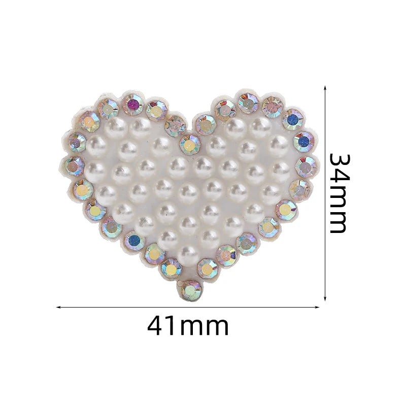 Acmore Crystal White Pearl Rhinestones  Crown Peach Heart Hot Fix Stickers Non-Woven Self-adhesive Patch Clothing DIY Accessories