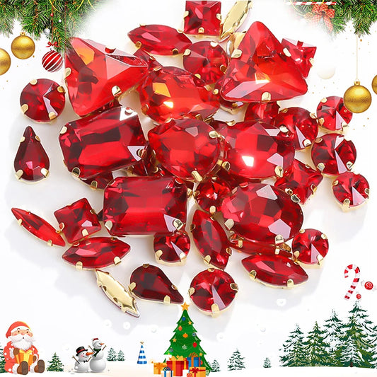 Acmore Crystal Christmas Theme Color Mixed Shapes Sew on Rhinestone With Golden Claw Setting DIY for Festival Decoration Accessories