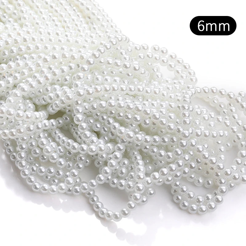 Acmore Crystal 3mm/4mm/6mm/8mm White Glass Imitation Pearl Beads with Hole ABS Loose Beads for Jewelry Making  Decoration Accessories