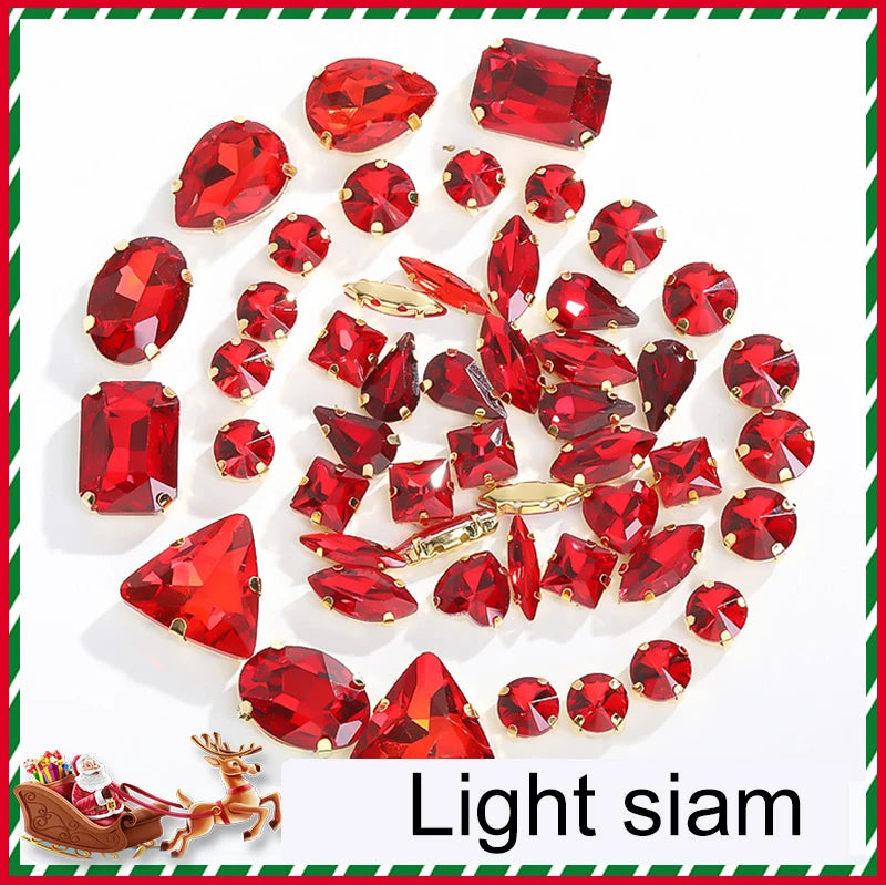 Acmore Crystal Christmas Theme Color Mixed Shapes Sew on Rhinestone With Golden Claw Setting DIY for Festival Decoration Accessories