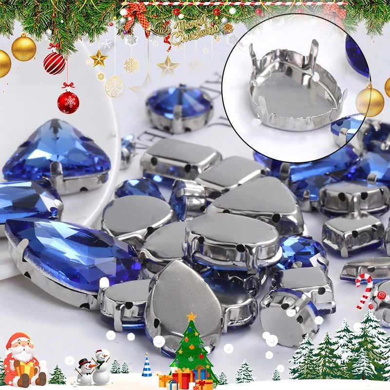 Acmore Crystal Christmas DIY Decoration Random Mixed Shapes Rhinestone With White k Stainless Steel Claw Setting Garment Accessories