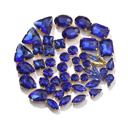 Acmore Crystal Factory Sale Mixed Shapes Crystal Glass Sew on Rhinestone With Gold Claw for DIY Jewelry Hair Clips Wedding Dress