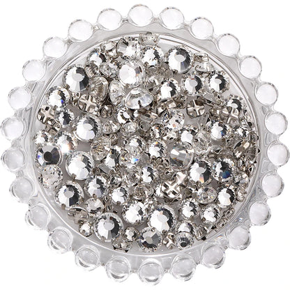 Acmore Crystal Transparent Thickened Round Cross Copper Claw Rhinestone Silver Sew on Crystal Stones  Dress Clothing-Diy Accessories