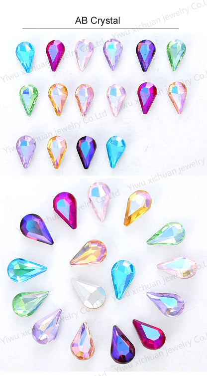 Factory Wholesale 3A Glass  Drop Crystals View AB Colors Teardrop Sew on Rhinestones for Costumes Jewelry Making