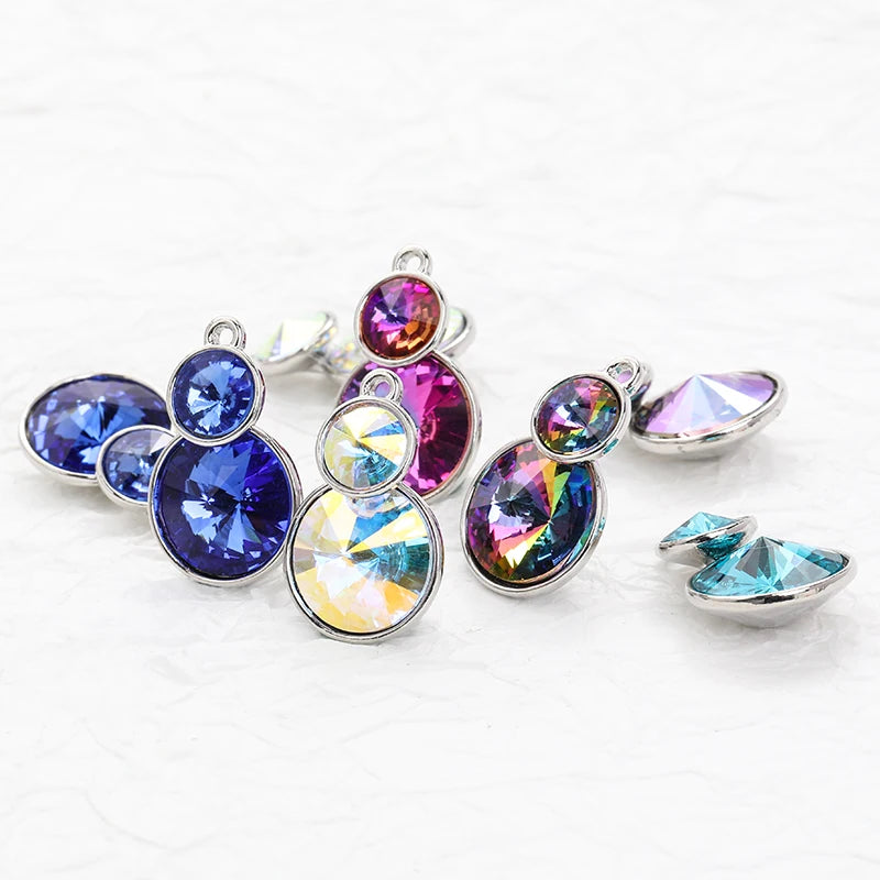 Acmore Crystal Double Rivoli Shaped Fancy Shiny 16 Colors Crystal Stones K9 Glass Alloy Back Pendant Necklace for DIY Earring Charms