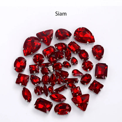 Acmore Crystal Mixed Shapes 22 Colors Four-point Stainless Steel Claw Loose Sew on Crystal Stone Glass DIY Rhinestone With Claw Setting