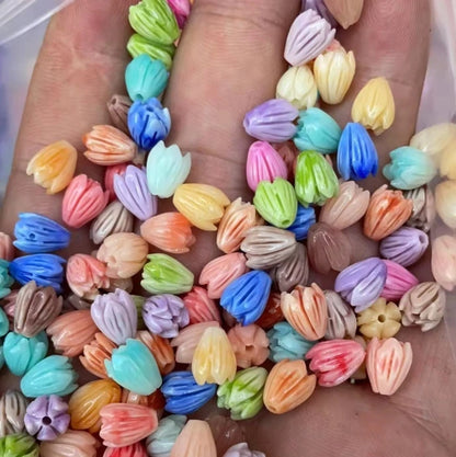 Acmore Crystal 9*6mm Hawaii Resin Jasmine Flower Beads for Jewelry Making Lavender Lilac Pikake Flower Acrylic Charms