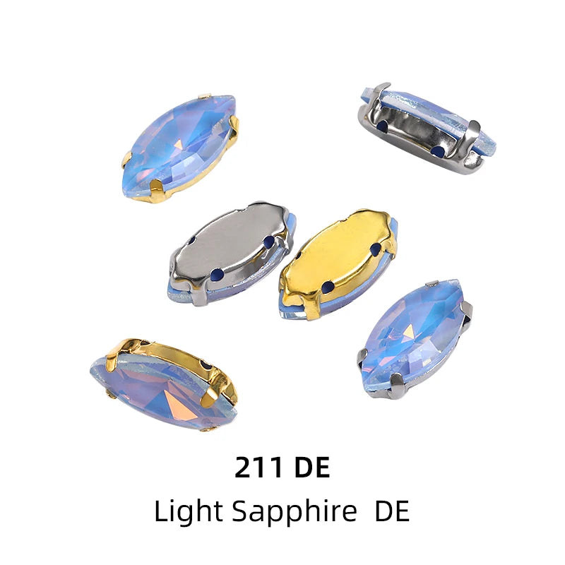 Acmore Crystal High Quality Horse Eye Navette Shape Color Stone With Four Claws Sew on Glass Rhinestones DIY Garment Accessories
