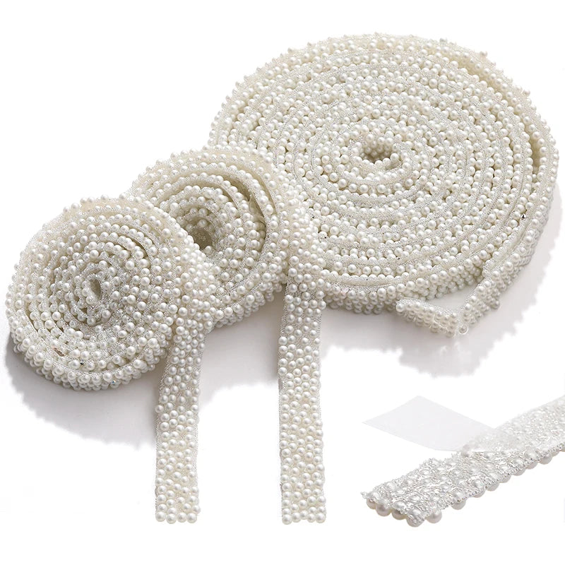 Acmore Crystal Factory Customized 1.2cm Width ABS Imitation Pearl Rhinestone Resin Strips  DIY Jewelry Accessories for Shoes & Bag