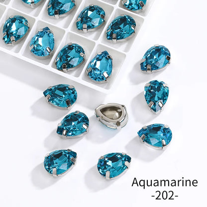 Acmore Crystal Crystals Rhinestone With Claw Strass Gems Sew on Rhinestone Drop Shape Crystal Fancy Stone With Claw for Garment