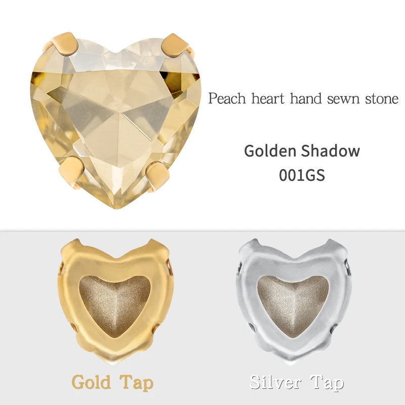 Crystal Ab Color Heart Shape Sewing Rhinestones With Golden Silver Claw Setting Peach Heart Hollow Claw Rhinestone