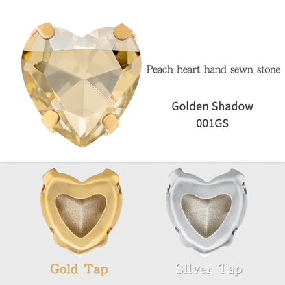 Crystal Ab Color Heart Shape Sewing Rhinestones With Golden Silver Claw Setting Peach Heart Hollow Claw Rhinestone