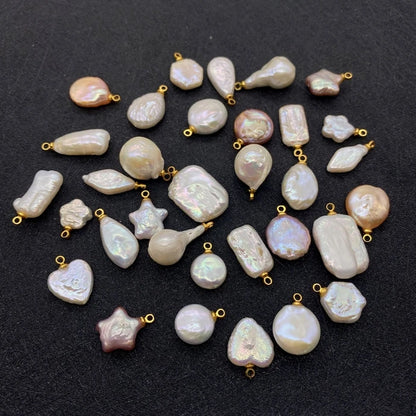 Acmore Crystal Fine Natural Freshwater Pearl Pendant Irregular Shape Star Circular Heart Baroque Pearl Charm DIY Jewelry Accessories