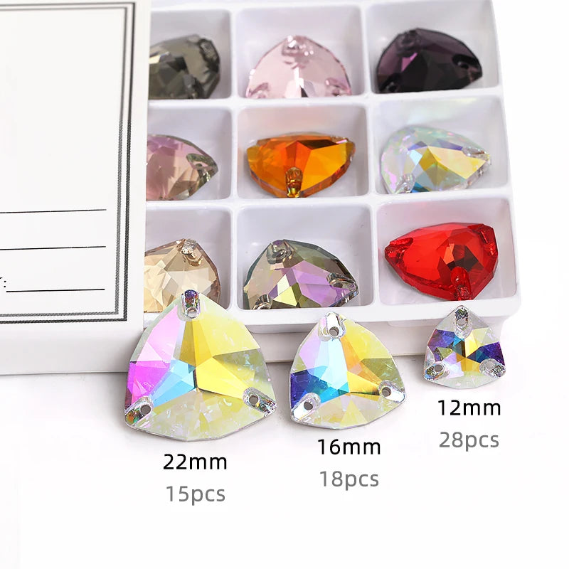 Acmore Crystal Fat Triangle Hot Selling DIY Shiny Crystal K9 Glass Sew on Rhinestone Fancy Stones Strass for Wedding Dress Decoration