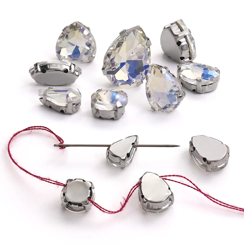 Acmore Crystal Moonlight Mixed Shapes Sew on Rhinestone With Silver Claw Setting DIY for Festival Decoration Accessories
